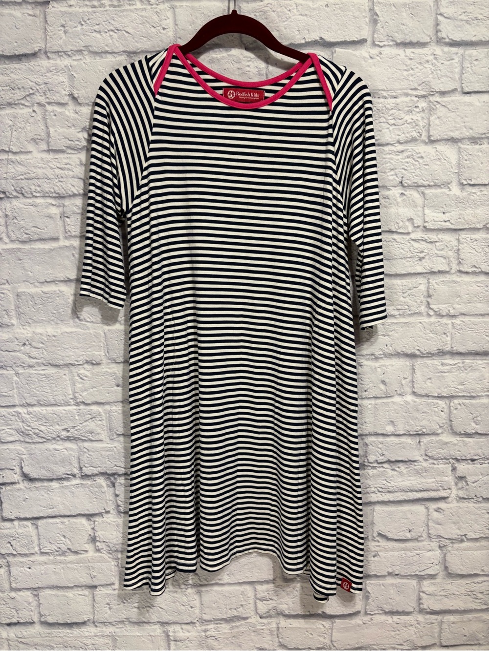 Redfish Kids Navy & White Striped Top with Pink Trim Size 12